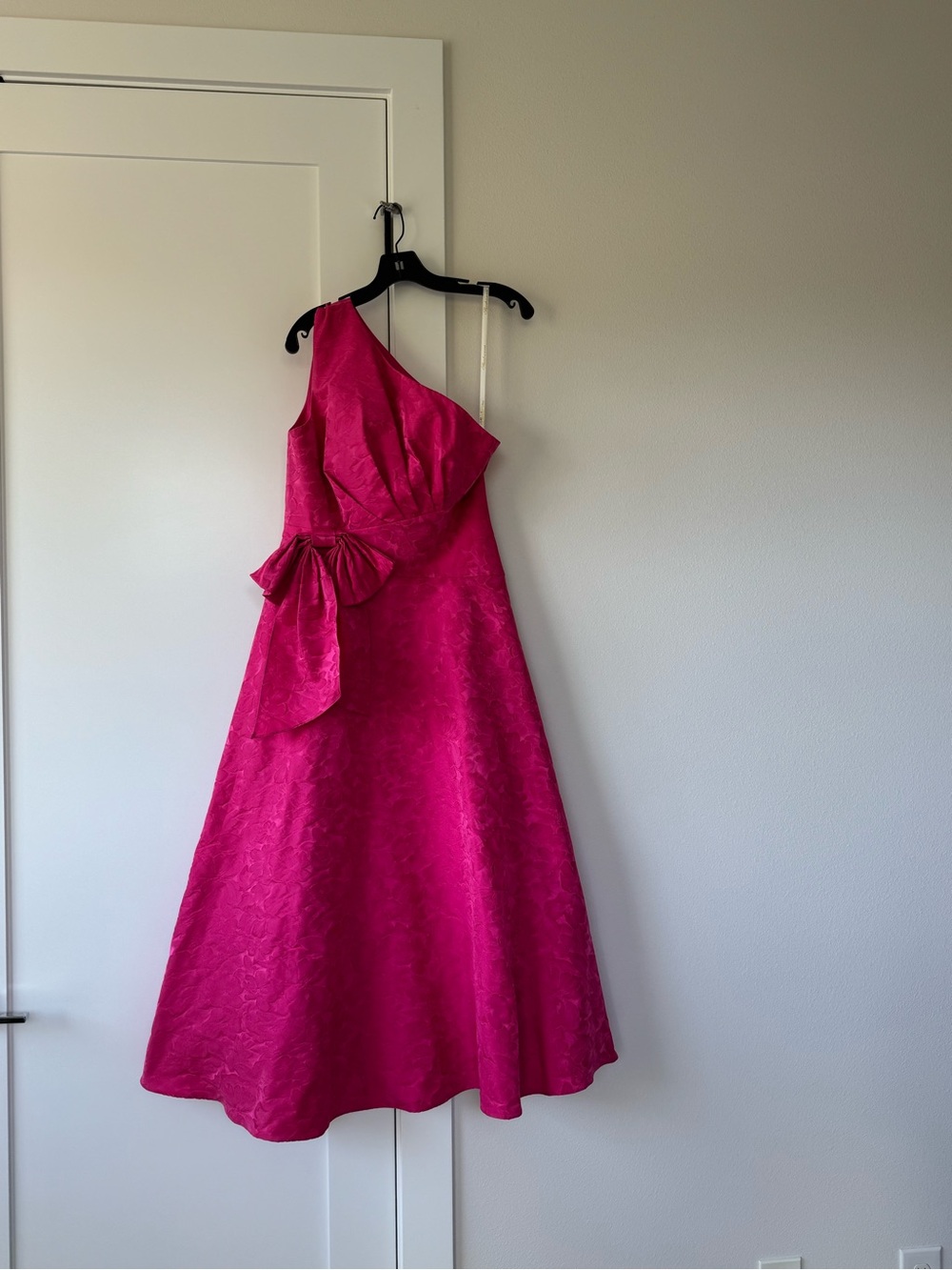 Shoshanna One-Shoulder Hot Pink A-Line Dress with Side Bow